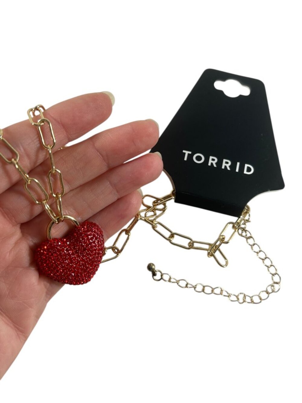 Torrid Red Crystal Pave Heart Link Chain Necklace Valentines Love Sparkle - Picture 4 of 7